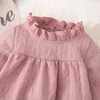 Girl's Dresses Spring Autumn Girls Dress Lace Crew Neck Solid Casual Long Sleeve Little Kids Straight Sweet Princess Party Clothe
