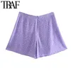 TRAF mulheres chique moda lateral laço impresso shorts saias vintage cintura alta volta zíper feminino skort mujer 210714