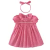 Bébé fille vêtements robes de broderie d'été avec couvre-chef infantile filles baptême baptême coton robes 1er 2e anniversaire tenue 210615