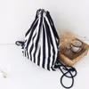 Sacs de plein air causal à la main toile sac à dos cordon léger sac à bandoulière noir blanc rayure 2022 mode