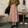 Vintage Corduroy Floral Falda larga Mujer Japonés Alto Cintura Midi Plisada Falda Plisada Coreana Estilo Femenino Plisado Maxi Faldas 210619