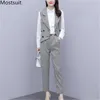 OL Style Workwear мода 3 частей набор женщин осень белая рубашка + губные брюки для губ на наряды на наряды 210513
