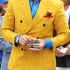 Yellow Slim Fit Mens Blazer with Double Breasted Italian Fashion Style Tops Suit Jacket for Singer Prom Stage Coat Male Costume 220310