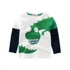 Barnkläder Pojke Casual Bomull Spring Cartoon Dinosaur Print Full Sleeve Kids Boys Toppar O Neck Tees Boys T Shirt 210713