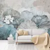 カスタム3D壁の壁画の壁紙中国風の手描きの蓮の装飾の壁絵画リビングルームダイニングルームの寝室の花