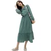 Spring Long Sleeve Polka Dot Chiffon Dress Sweet Printed Pleated A- Line Maxi Base Robe Femme 8703 50 210528