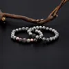 8MM Natural Agate Stone Strands Copper Ball Charm Bracelets Jewelry for Men Gift