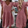 Summer Sale Dress Bubble Sleeve V-neck Wave Point Sweet Ruffle Cake Women Elegant And Female Vestidos 210517