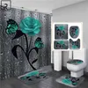 5 Farben Rosendruck 3D Duschvorhang Wasserdicht Polyester Badezimmer Vorhang Anti-Rutsch-Badematte Set WC Teppiche Teppich Home Decor 211115