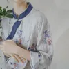 Johnature vrouwen Chinese stijl lange mouwen shirts stand print floral blouses lente knop linnen tops vintage vrouwelijke shirts 210521