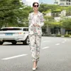 Mode Designer Suit Lente Herfst Dames Lange Mouw Single Button Tops + Floral Print Broeken Tweedelige Set 210524