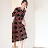 primavera Vintage Plaid Dress Plus Size Dress Donna Elegante manica lunga Donna Papillon Lady Office OL Party Dress Vestido 210518