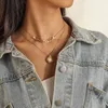 Hot Selling Fashion High Quality Stainls Steel Double Layer Gold Shell Pearl Pendant Chain Splicing Exquisite Gold Necklace