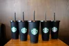 Starbucks 24 unz/710 ml plastikowy kubek wielokrotnego użytku Czarne picie z płaskim dolnym kubkiem Kształt Kształt Słomka