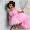 Rose Pink Tule Princesa Pushy Flower Girl Dresses Festa de casamento Baby Wedding Kids Low Kids Prom Brithday Dress Primeira Comunhão Gow2277124
