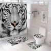 Duschvorhänge Tiger Leopard Tiere Druck Vorhang Set Polyester im Badezimmer Bad Teppich Teppiche Toilettenmatte Home Decor