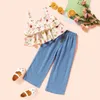 18M-6Y Summer Kids Girls Set di abbigliamento Ruffles Flower Vest Top Denim Pants Outfit Beach Holiday Costumes 210515