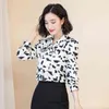 Blusas Mujer De Moda Autumn Bow Tie Chiffon Women Shirts Floral Cardigan Blouses Slim Plus Size 6797 50 210510