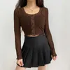 Artsu se genom sexig goth mesh topp kvinna tshirts spets trim brown vintage e tjej kläder v neck långärmad utkastad tee ts52634 y0629