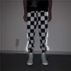 Odblaskowe spodnie Streetwear Mężczyźni Jogger Długość Harem Spodnie Splice Black White Lattice Joggers Spodnie Mężczyźni Spodnie Casual X0723