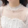 Robe à manches longues femmes élégant maille Patchwork Chic paillettes doux genou longueur jeunes filles robes Kawaii été fête d'anniversaire X0521