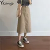 ブラウンヴィンテージロングデニムスカートプラスサイズ4xlサマーハイウエストポケットジーンズスカート女性韓国スタイルビッグサイズストリートウェア210619