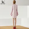 Summer Pink Tweed Short Dress Designer Woman gorgeous embroidered Beading Plaid Slim vintage Mini 210522