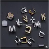 Grillz, bijoux de corps or blanc glacé A-Z lettre personnalisée Grillz Fl diamant bricolage Fang Grills bouchon de dent inférieur Hip Hop bouche dentaire dents D