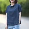 FJE夏の女性シャツプラスサイズの緩いカジュアルな半袖ピーターパン襟パッチワークリネントップスビンテージ女性ブラウスビッグD6 210317
