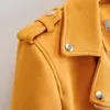 女性のレザーのFaux 2021ジャケットの女性韓国のコートブラックコート襟スエードジッパーベルト黄色紫色
