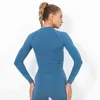 女性のシームレススポーツTシャツニットランニングクロップトップ通気性トレーニングシャツ長袖ジム服Ropa Mujer 210514
