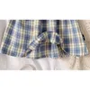 Gooporson Autumn Kids Clothes Plaid Bow Tie Blouse Cardigan&skirt Fashion School Uniforms Fall Little Girls Clothing Set Outfits 210715