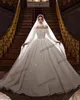 Saudi Arabic Glittering Ball Gown Wedding Dresses with Veil Sequins Beading Robe de Mariage Vintage vestido de novia 2022