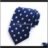 Шеи мода независимости Drop Доставка 2021 Jbersee Mens Silk Tie Slim Business Wedding Electie Blue Poleka Dot для мужчин Gravata 8CM LD8057