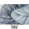 TRAF女性シックなファッションアニマルプリント非対称のドレープドレスビンテージ長袖フリルの女性ドレスMUJER 210325
