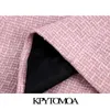 KpyTomoa Kobiety Moda z rurociągami Patchwork Tweed Blazer Płaszcz Vintage Z Długim Rękawem Welt Kieszenie Kobiet Odzież Odzieży Chic Veste 211019