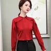 Yellow Lace Chiffon Shirt Women High-End Long Sleeve Stand Collar Satin Hollow Design Blouses Office Ladies Formal Work Tops 210604