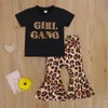 Set di abbigliamento FOCUSNORM 1-6Y Summer Fashion Kids Girls Clothes Lettera stampata a maniche corte T-shirt Leopard Flare Pants