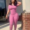 Kvinnor Tracksuits Två Piece Set Solid Casual Sexy Sports Suit Hem T-shirts Byxor Stickade Outfits Bodycon Plus Size Women Clothing