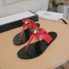2021 Flip Flops Sandals Designer Skor Luxury Metal Bee Äkta Läder Slipper Lovely Bow Slips Flat Designer Casual Skor Storlek 36-42 W04