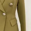 Классические высококлассные дамы Blazer осень и зимний поворот тонкий с длинными рукавами женские куртки костюм армии зеленый двойной грудью 210527