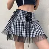 Skirts Yumeng Women Lace High-Waist Mini Pleated Up Ruffle Short Harajuku Goth Skirt