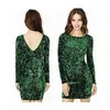 섹시한 여성 스팽글 드레스 O 넥 3/4 슬리브 Paillette Bodycon 드레스 플 런지 뒤쪽 파티 저녁 미니 드레스 Vestido Lentejuelas 210522