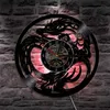 Väggklockor Dragon Art Clock Batteridriven Modern Design Record med LED-lampa Hem Vardagsrum Dekoration