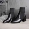 Herbst Winter Frauen Stiefel stricken elastische Socken Stiefel quadratische Zehe Blockabsatz Mode Knöchel Chelsea 211105
