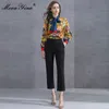 Moda Designer Pista de Runway Verão Mulheres Bow Collar Pequeno Animais Floral Impressão Streetwear Camisa Elegante Tops 210524