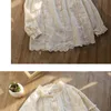 Beige Come ^^ Boutique Hollow Out Brodery Ruffles 100% Cotton Stand Collar Japanese Style Shirt Blus Autumn 210323