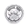 Groothandel Rescue Mom Paw Snap Button Charms Pet Loved Sieraden Bevindingen Crystal Beads Rhinestone 18mm Metalen Snaps Knoppen DIY Armband Sieraden