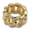 Mode Men Hip Hop Ring Filled Cuban Chain Rings Design Rostfritt stål Mens Micro Inlaid Zircon Jewelry306K