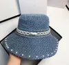 Designers Hat Women Hats pearl Caps Patchwork Washed sun Bucket Solid Wide Brim Cotton Beach Two-Sided Fishing Cap291G